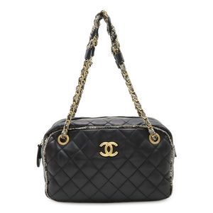 Chanel Matelasse Coco Mark Shoulder Bag Chain Shoulder Lambskin Tweed Black